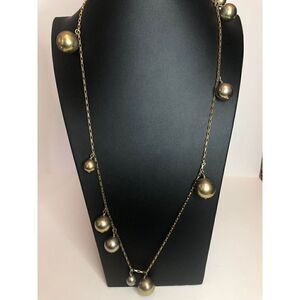 421 J. Crew Goldtone long dangle ball drop chain toggle vintage necklace 40" *